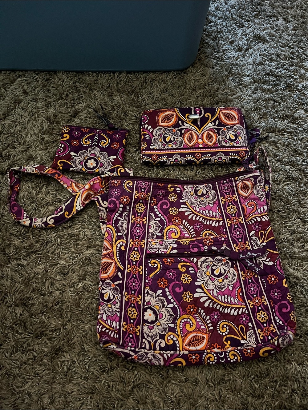 Vera Bradley Purple Floral Quilted Crossbody with Wallet & Coin Pouch